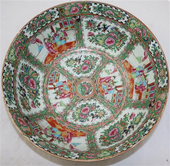 A large Chinese Canton-decorated famille rose punch bowl, c.1900, diameter 37cm